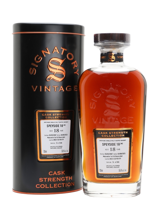 Secret Speyside (M) 2007 / 18 Year Old / Cask #19 / Signatory Speyside Whisky